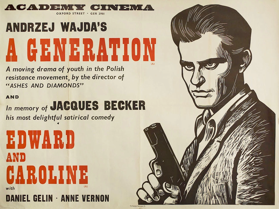 Vintage poster for Andrzej Wajda's 'A Generation' and Jacques Becker's 'Edward and Caroline' at Academy Cinema.