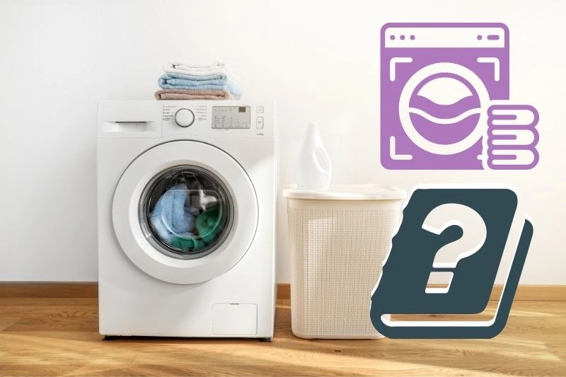 Ranking Pralek 2025: Twój Skuteczny Przewodnik Po Cenach i Funkcjach Front-load washing machine with folded laundry, detergent, and icons representing washing capacity guide and instructions.