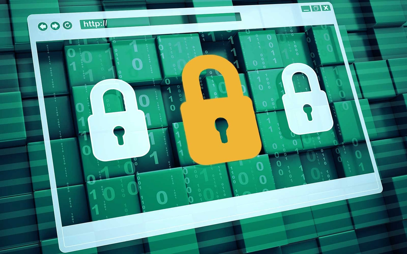 Trejdi Opinie: Uwaga na Oszustwo – 5 Faktów, Które Poznałam Browser window with binary code and three padlocks symbolizing website security and protection measures.