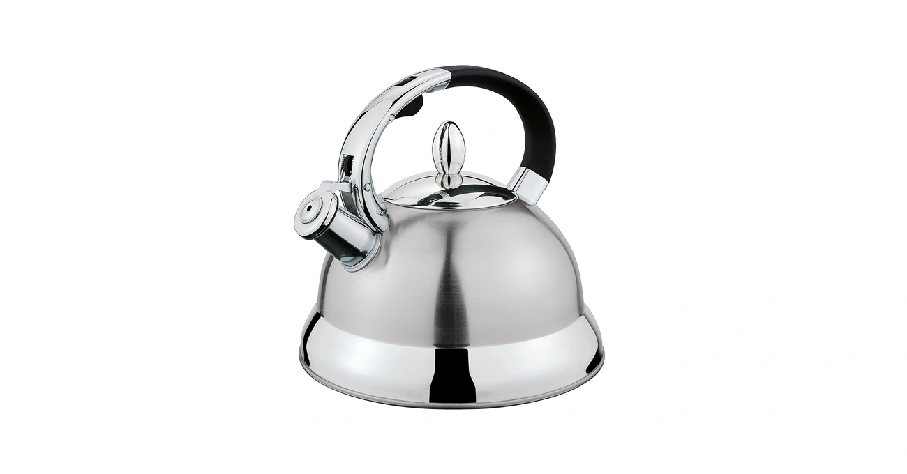 Nowoczesny Czajnik na Indukcję - Na Co Zwrócić Uwagę Przed Zakupem? Silver stainless steel tea kettle with black handle and whistle spout, 2.9-quart capacity