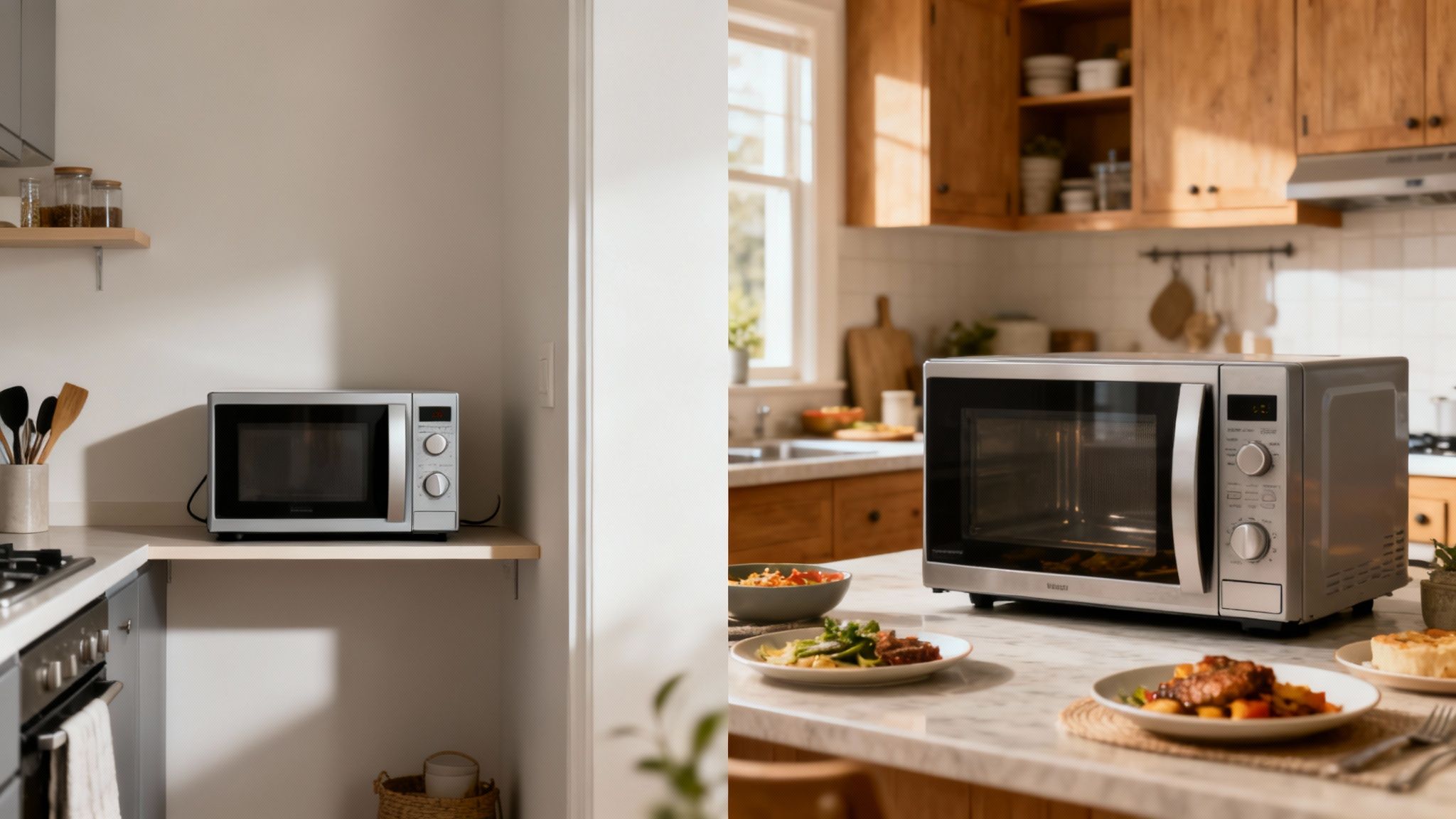 Stylowa kuchnia z wbudowaną kuchenką mikrofalową