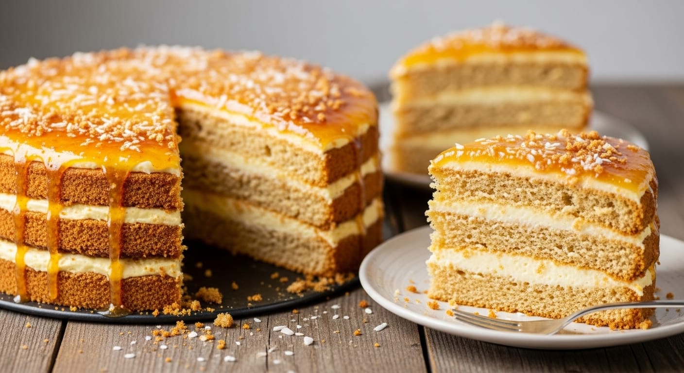 Ciasto Pszczółka z budyniem i kokosem