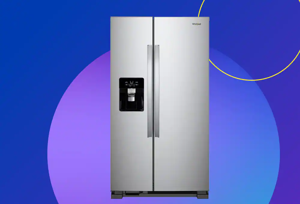 Various modern refrigerators displayed on a Best Buy store aisle with price tags and labels.